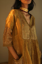 Shama Jacket In Antique Gold Handloom Tissue With Red Chanderi Pant