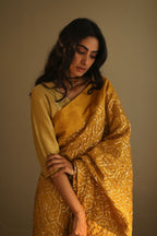 Sari In Ochre Gota Chanderi