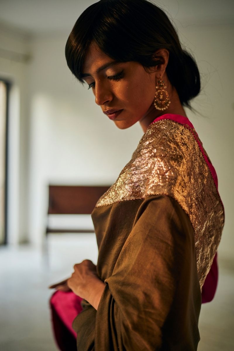 Jaipur Sari In Moss Chanderi