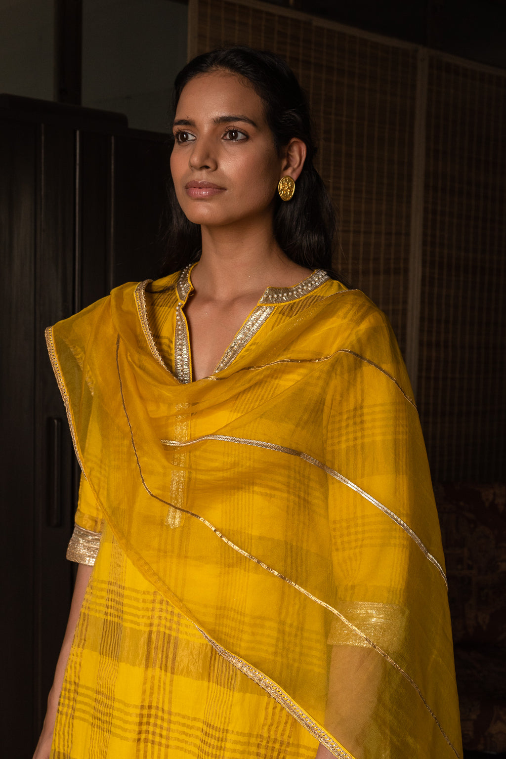Dupatta in Yellow Silk Organza