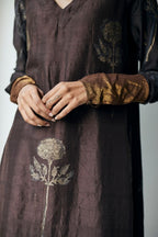 Anu Kurta In Bark Brown Printed Mulberry Silk With Pants