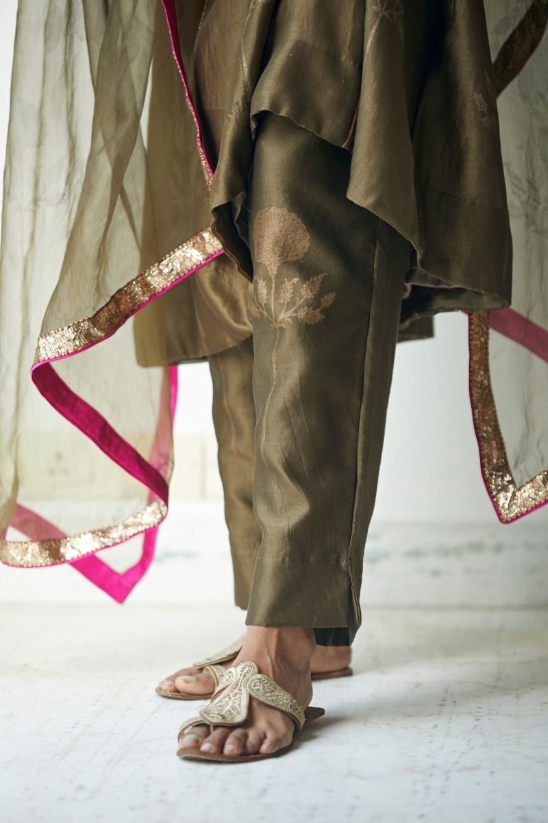 Full size Dupatta In Moss Printed Organza