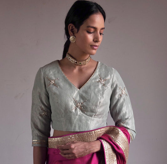 Nina Blouse in Pale blue Handloom Tissue