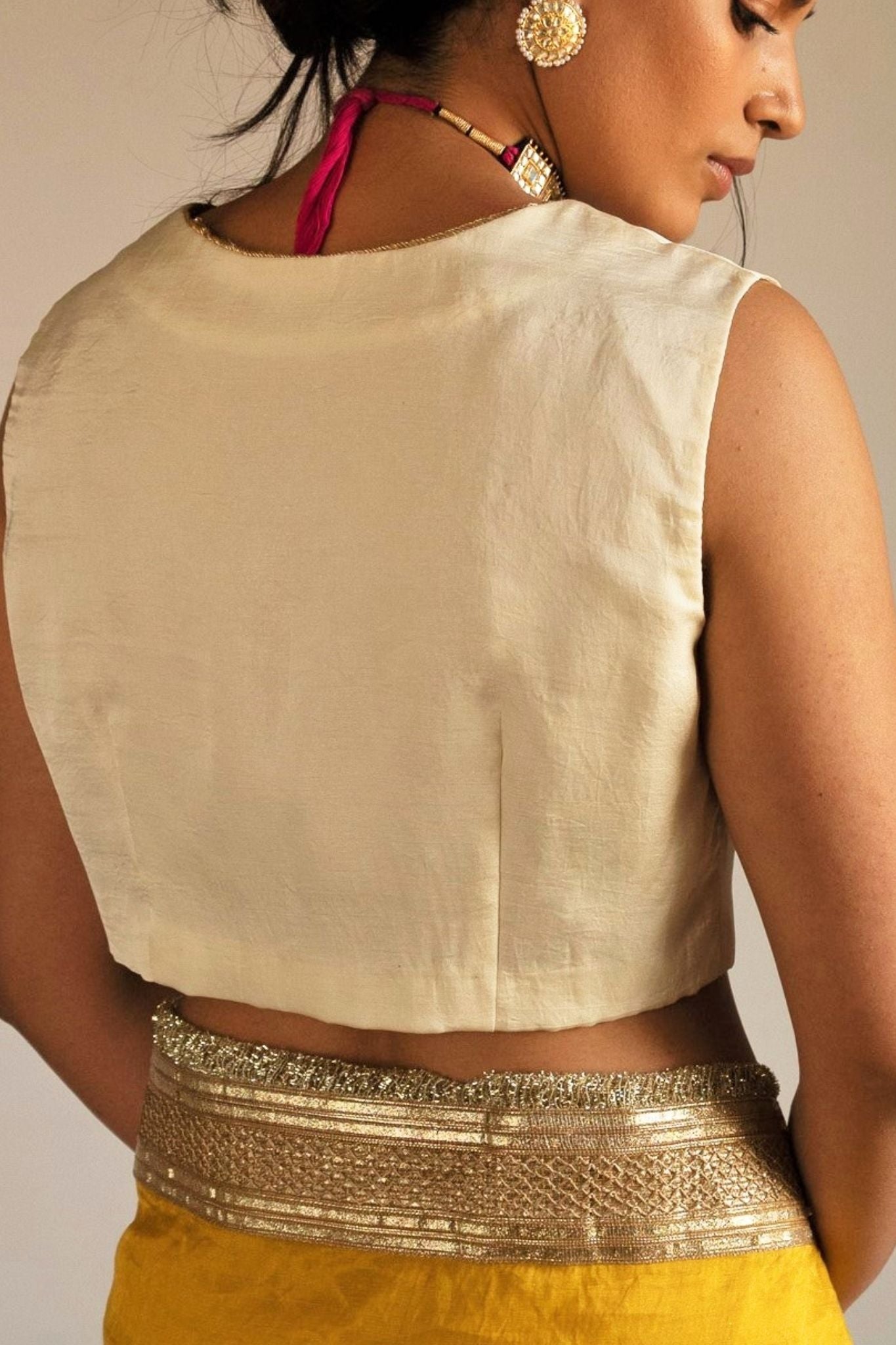 Sleeves Blouse in Ivory Silk Satin