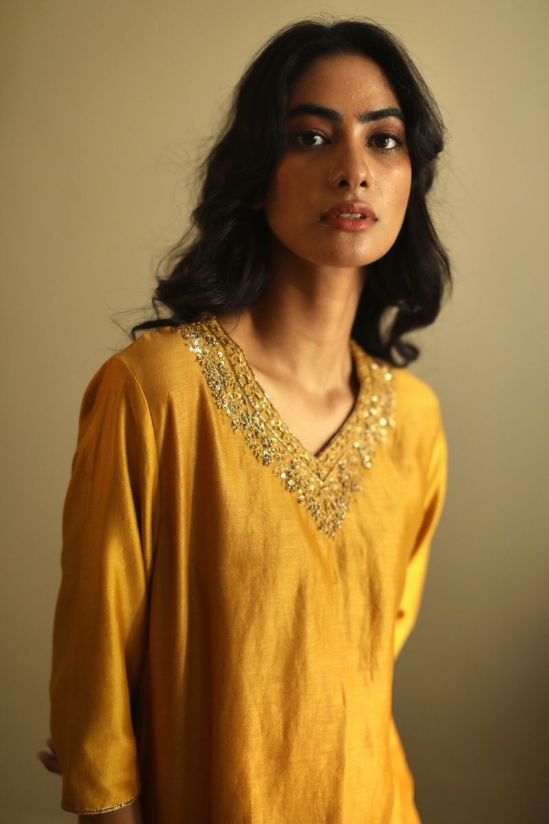 Noor Kurta In Ochre Chanderi With Pant