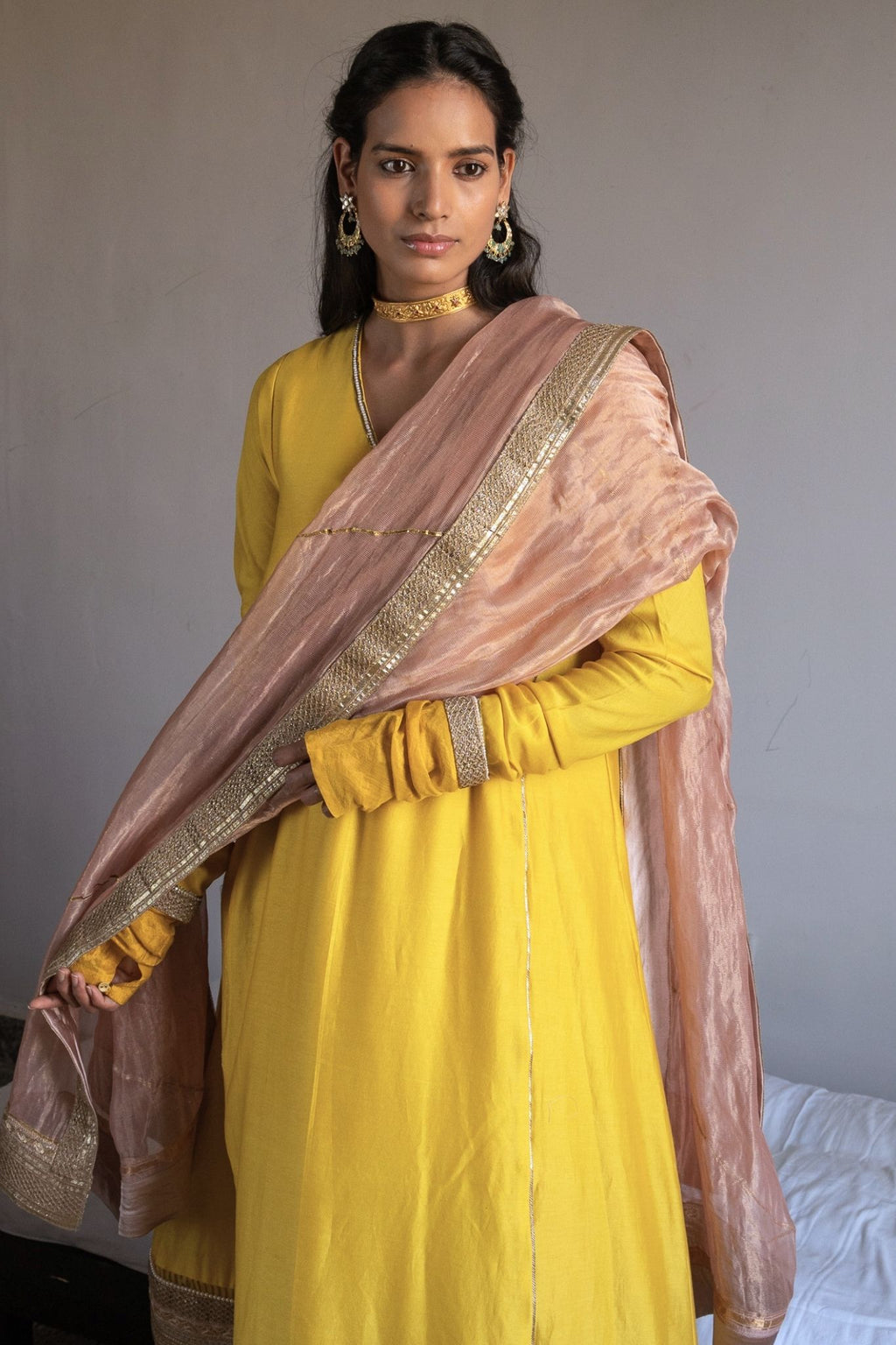 Dupatta in Ash Pink Handwoven Chanderi Silk with Tissue stripes