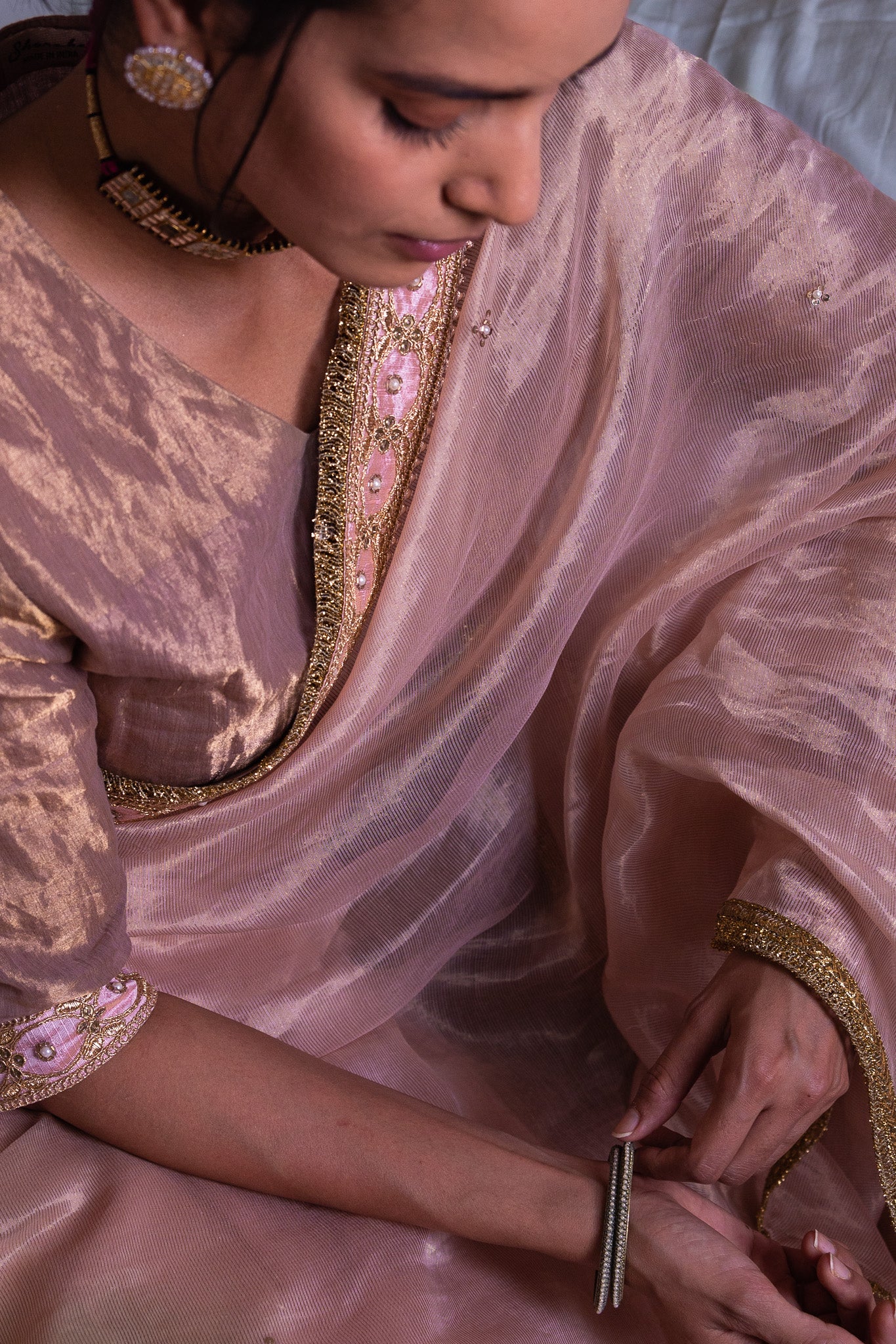 Nina Blouse in Blush pink Handloom Tissue