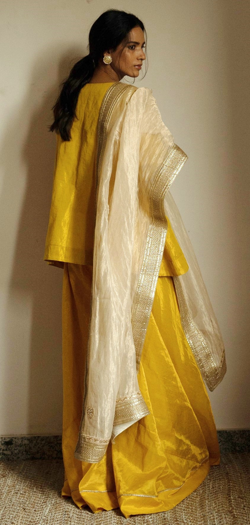 Dupatta in Ivory Handwoven Chanderi Silk with Tissue stripes