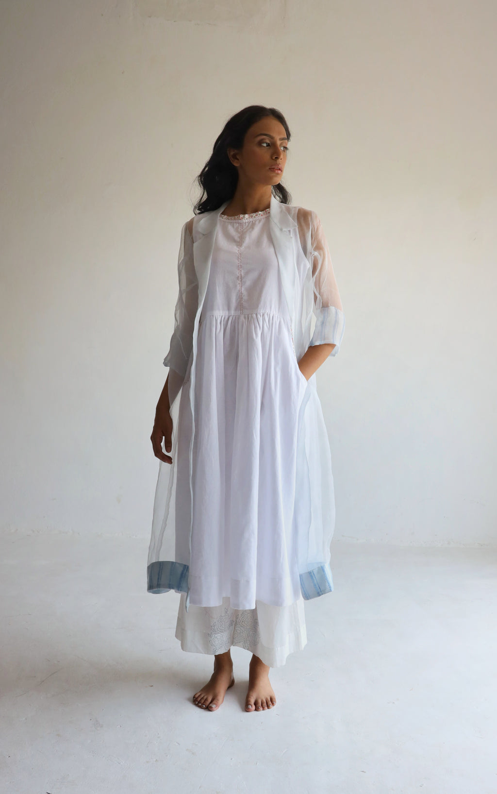 Sleeveless Ana Dress in White Bengal Handloom