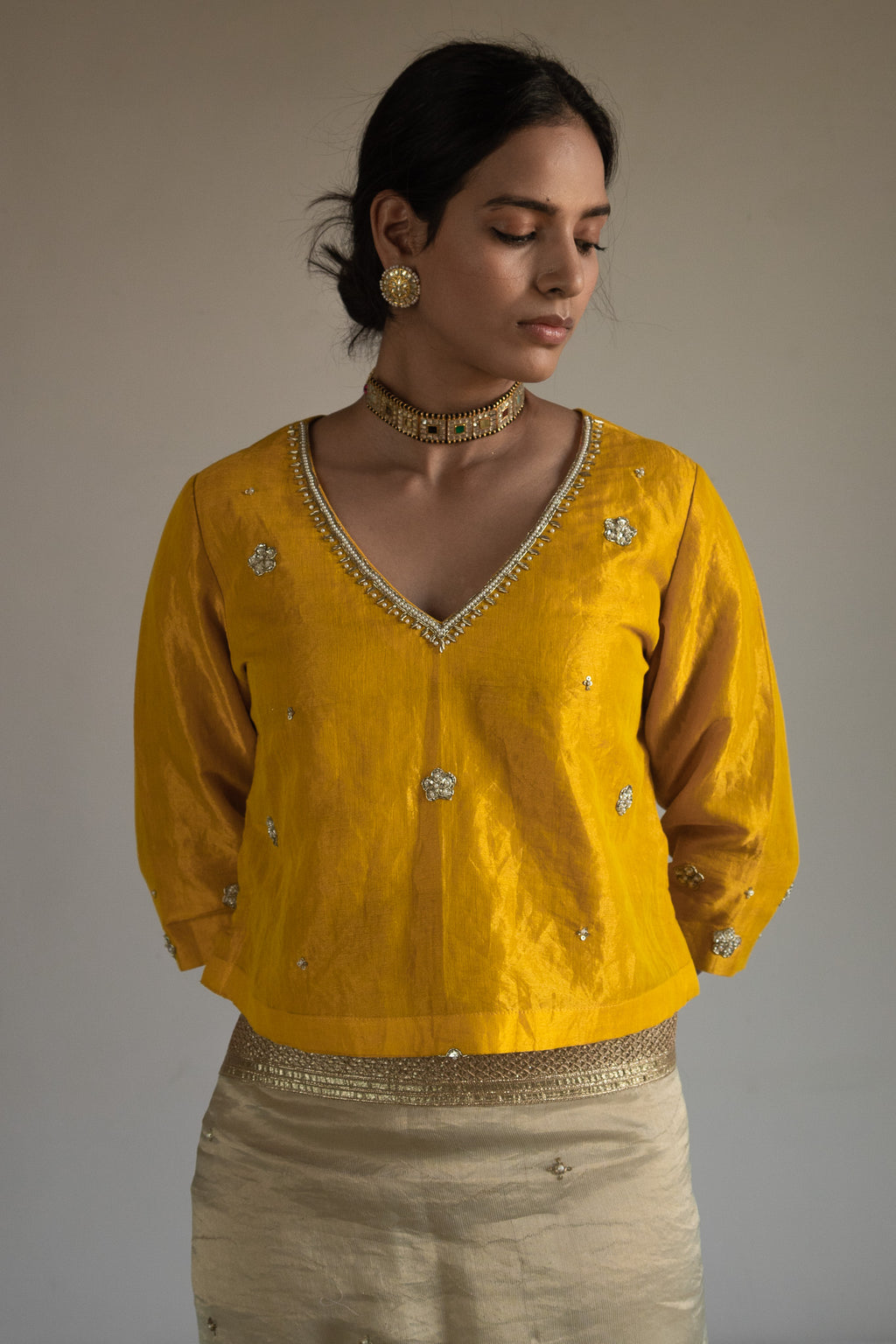 FB Blouse in Yellow Handloom Tissue