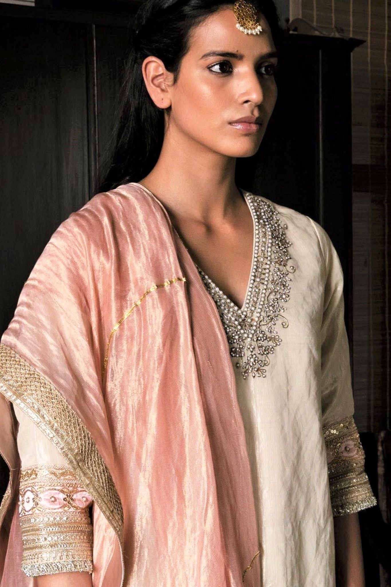 Noor Kurta in Ivory Handloom Tissue with Pants