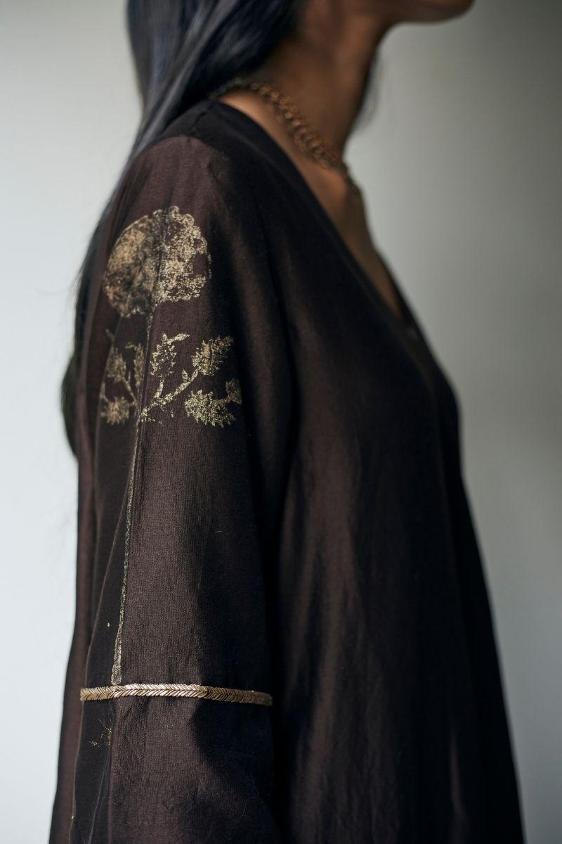 HL Kurta In Bark Brown Chanderi With Pants