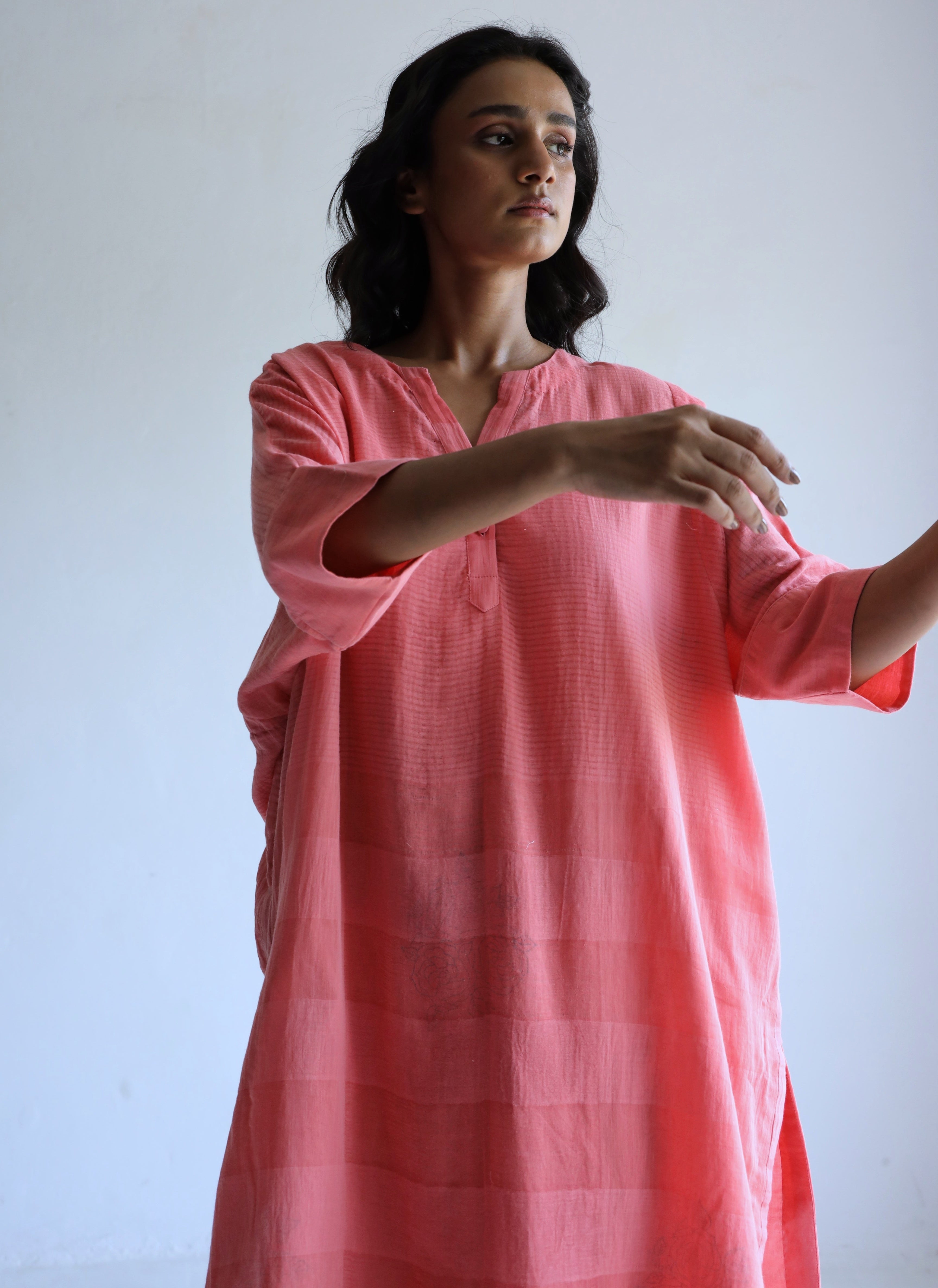 Kaftan in Watermelon Pink Silk Muslin with Palazzo