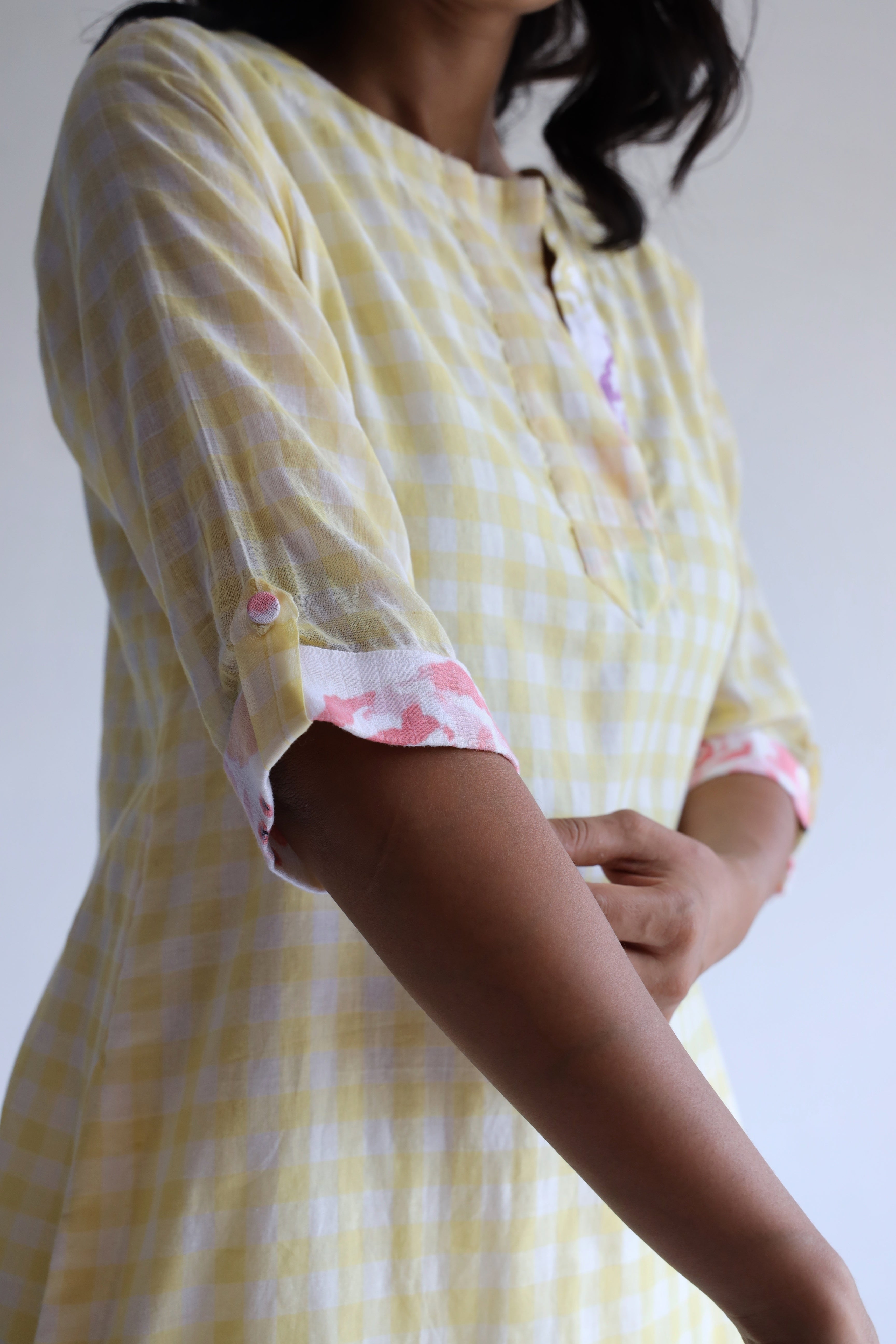 HK Kurta in Kesar Yellow Jamdani Gamcha Checks with Pants