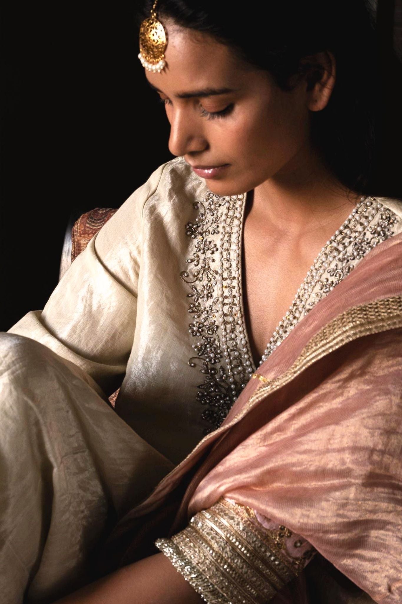 Noor Kurta in Ivory Handloom Tissue with Pants