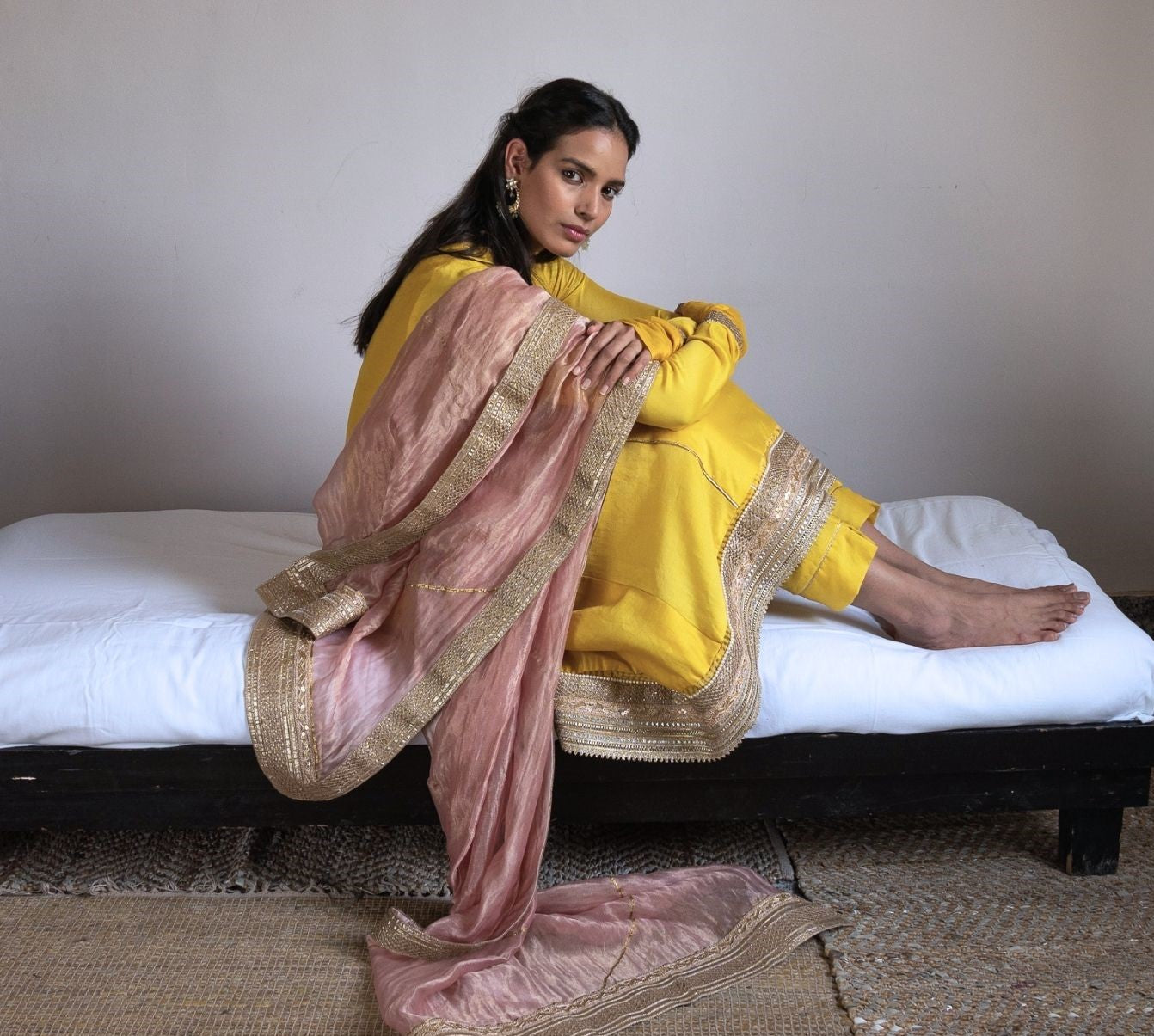 Dupatta in Ash Pink Handwoven Chanderi Silk with Tissue stripes