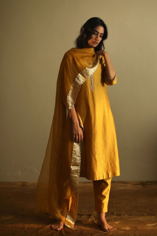 Saifi Kurta In Ochres Chanderi With Pant