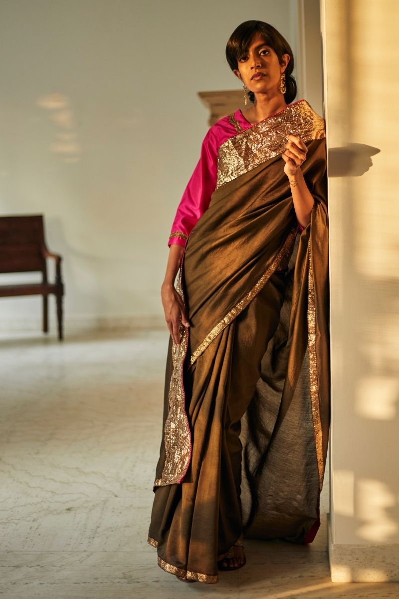 Jaipur Sari In Moss Chanderi