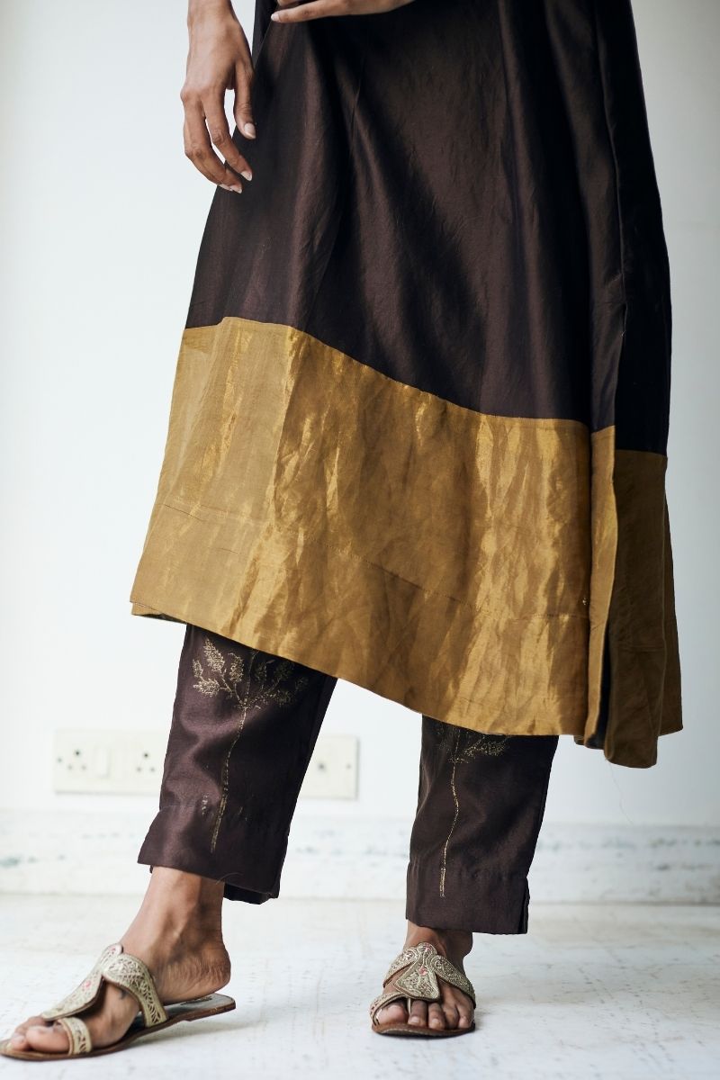 HL Kurta In Bark Brown Chanderi With Pants
