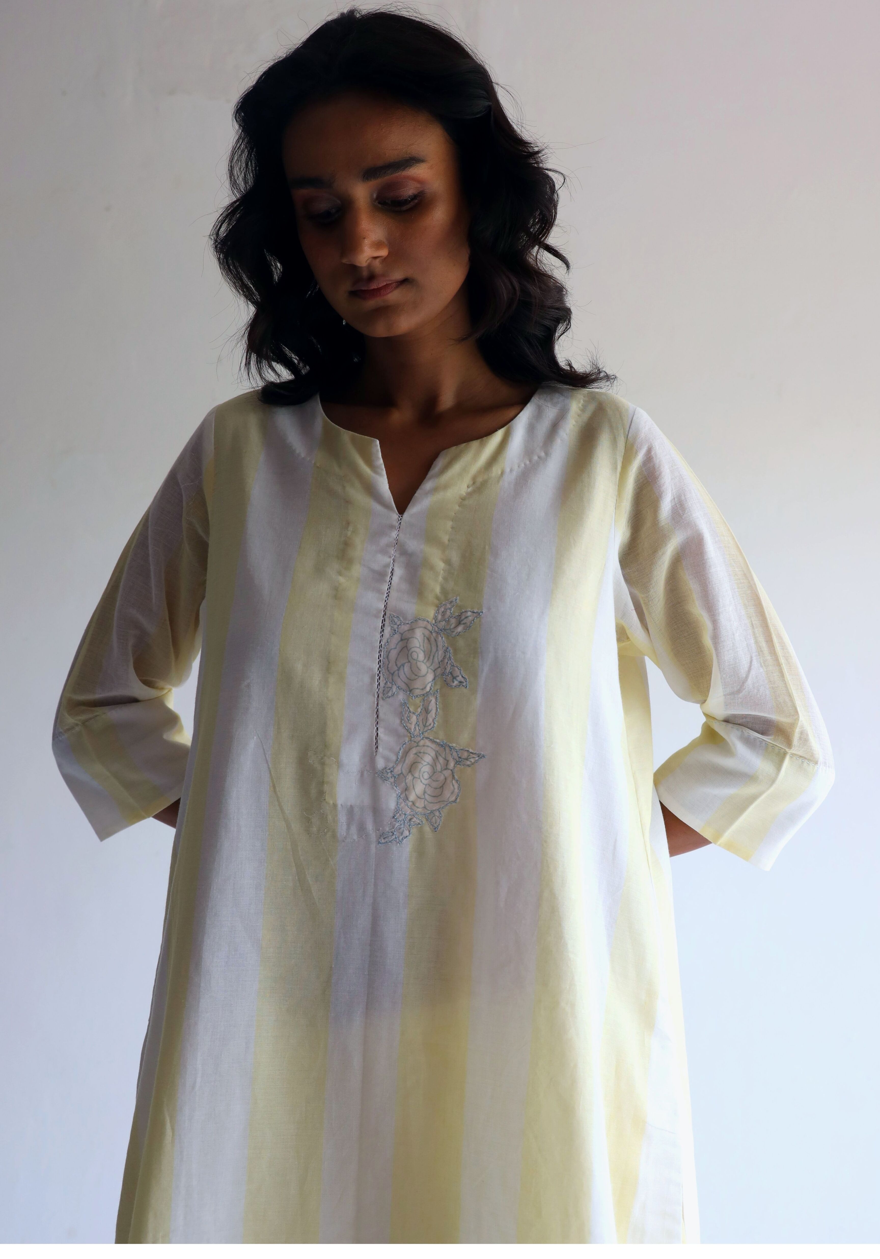 Saifi Kurta in Kesar Yellow Jamdani stripes with Pants