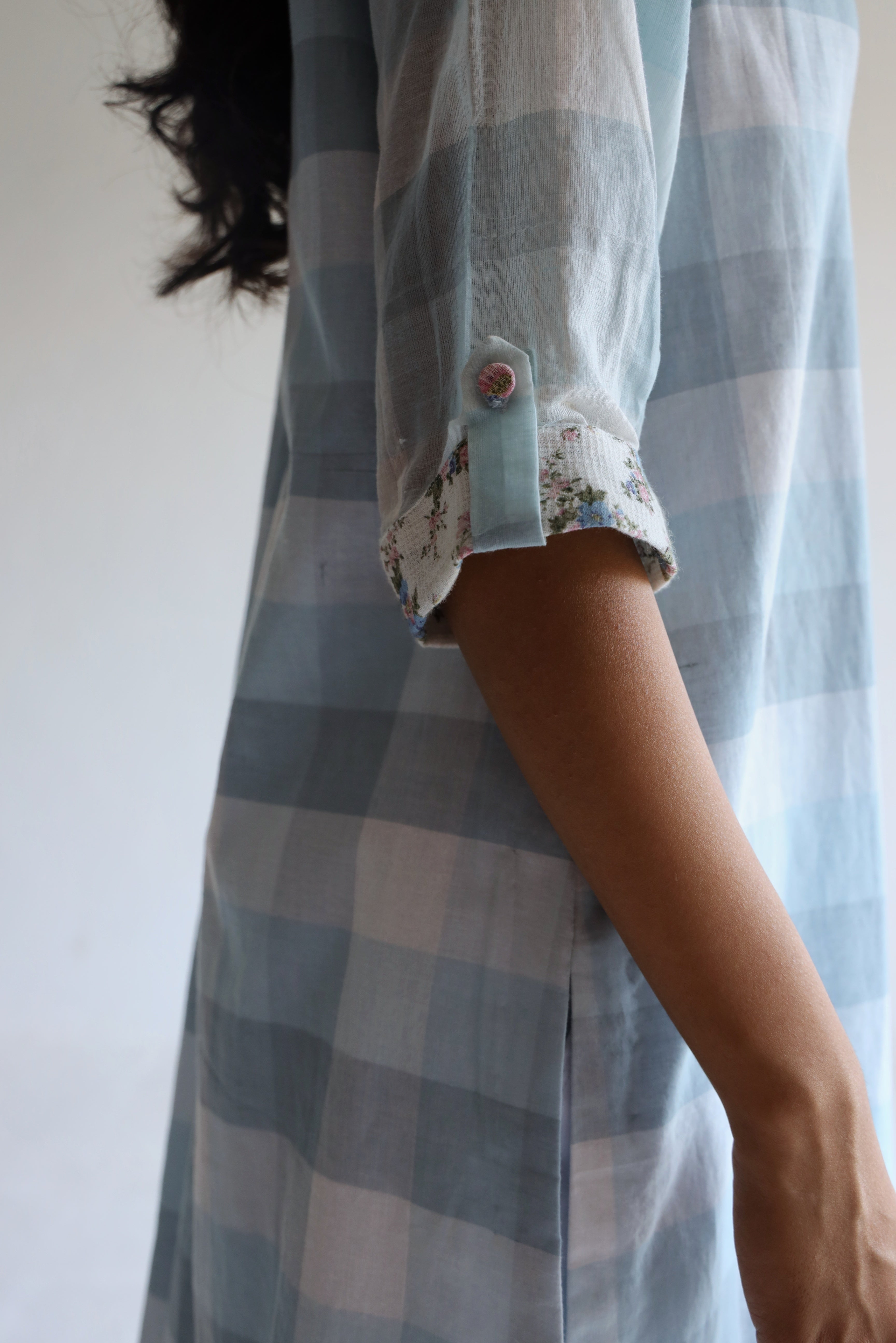 HK Kurta in Blue Jamdani Lungi Checks with Pants