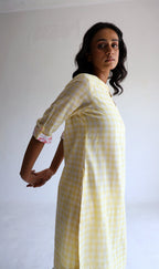 HK Kurta in Kesar Yellow Jamdani Gamcha Checks with Pants
