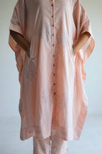 Kaftan Shirt in Gulab Pink Block Print Muslin