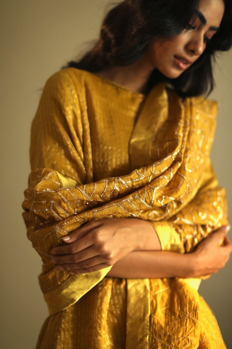 Stole In Ochre Gota Chanderi