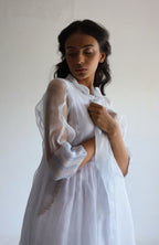 Sleeveless Ana Dress in White Bengal Handloom