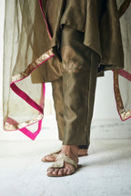 Maxi Kurta In Moss Printed Chanderi With Pants
