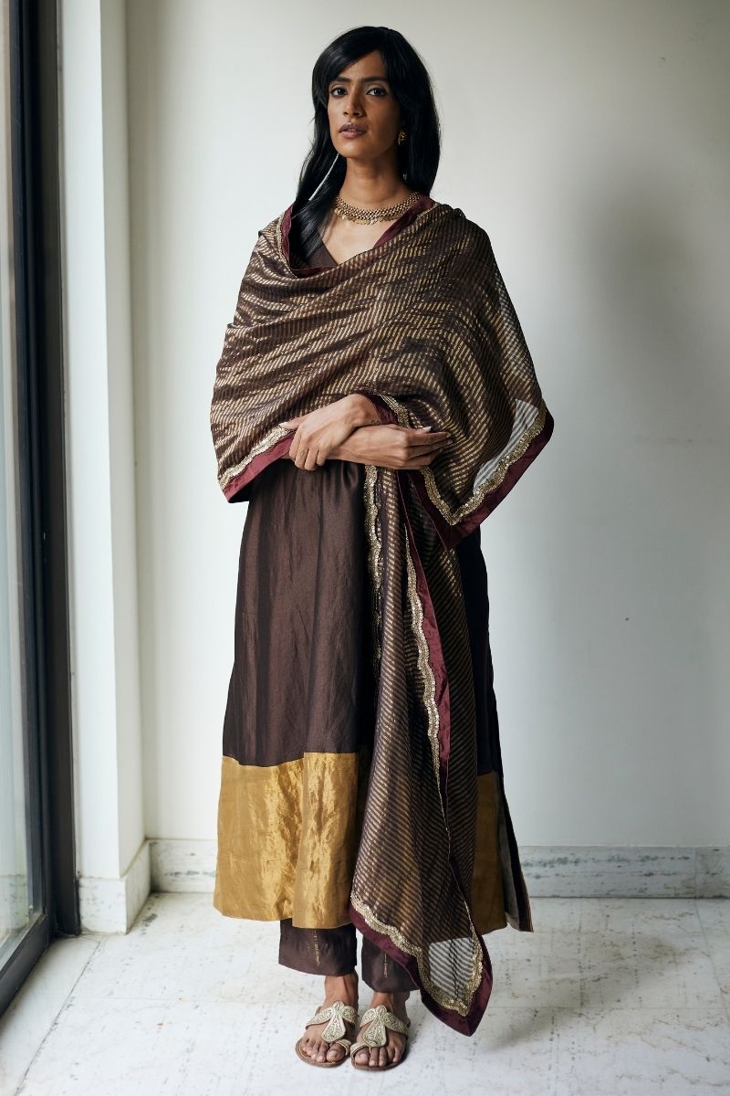 HL Kurta In Bark Brown Chanderi With Pants