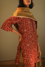 Mini Kurta In Red Gota Chanderi With Sharara