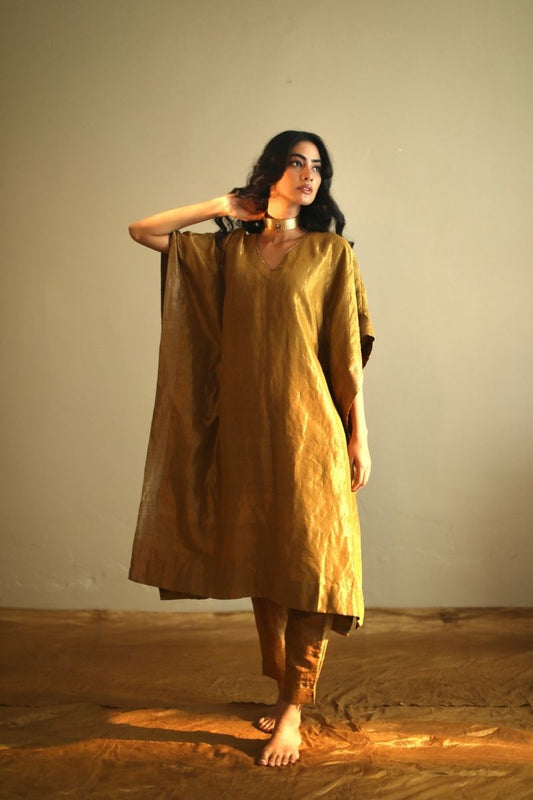 Kaftan In Antique Gold Handloom Tissue