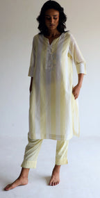 Saifi Kurta in Kesar Yellow Jamdani stripes with Pants
