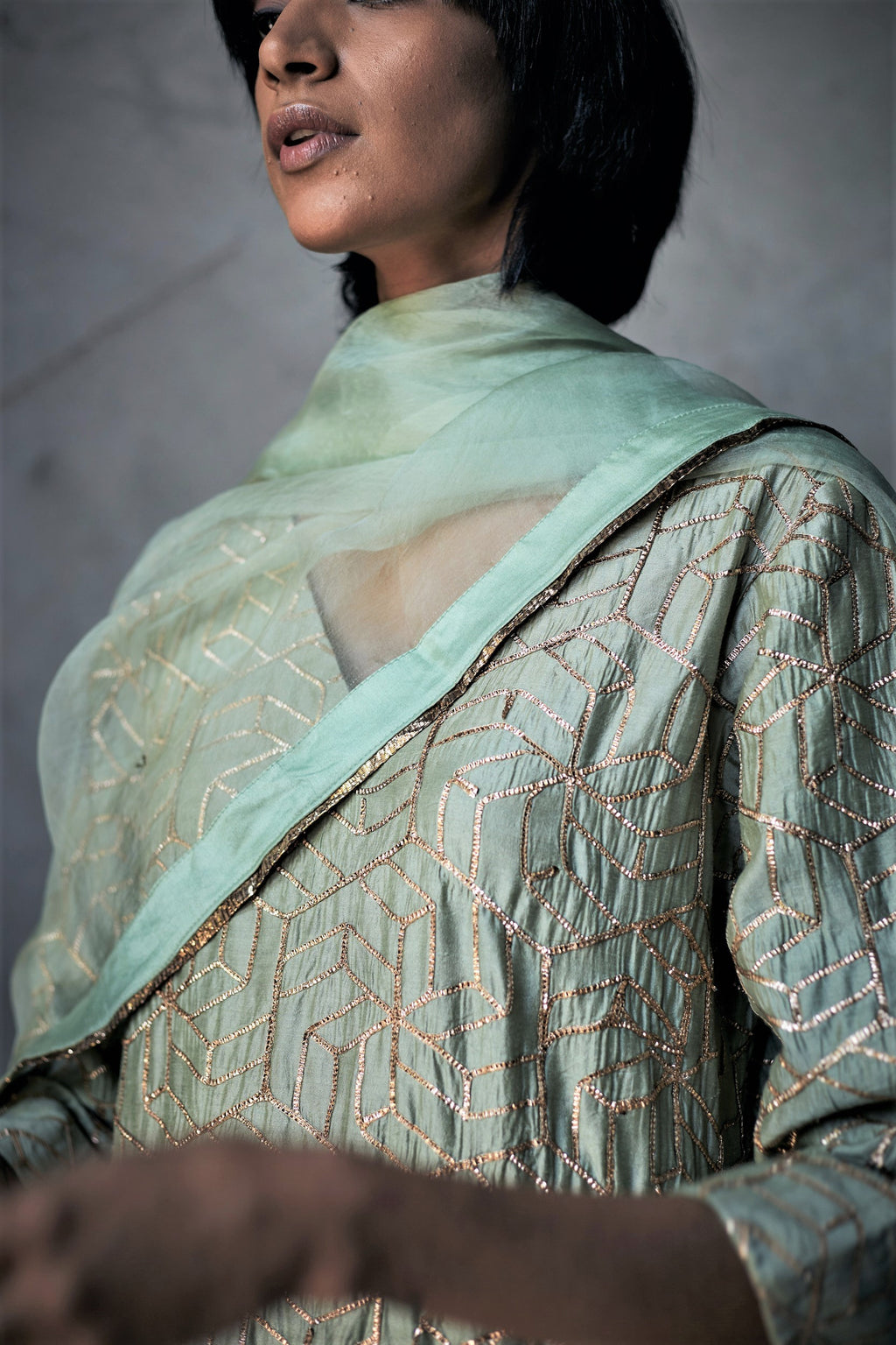 Anu Kurta In Pista Octa Gota Chanderi With Pants