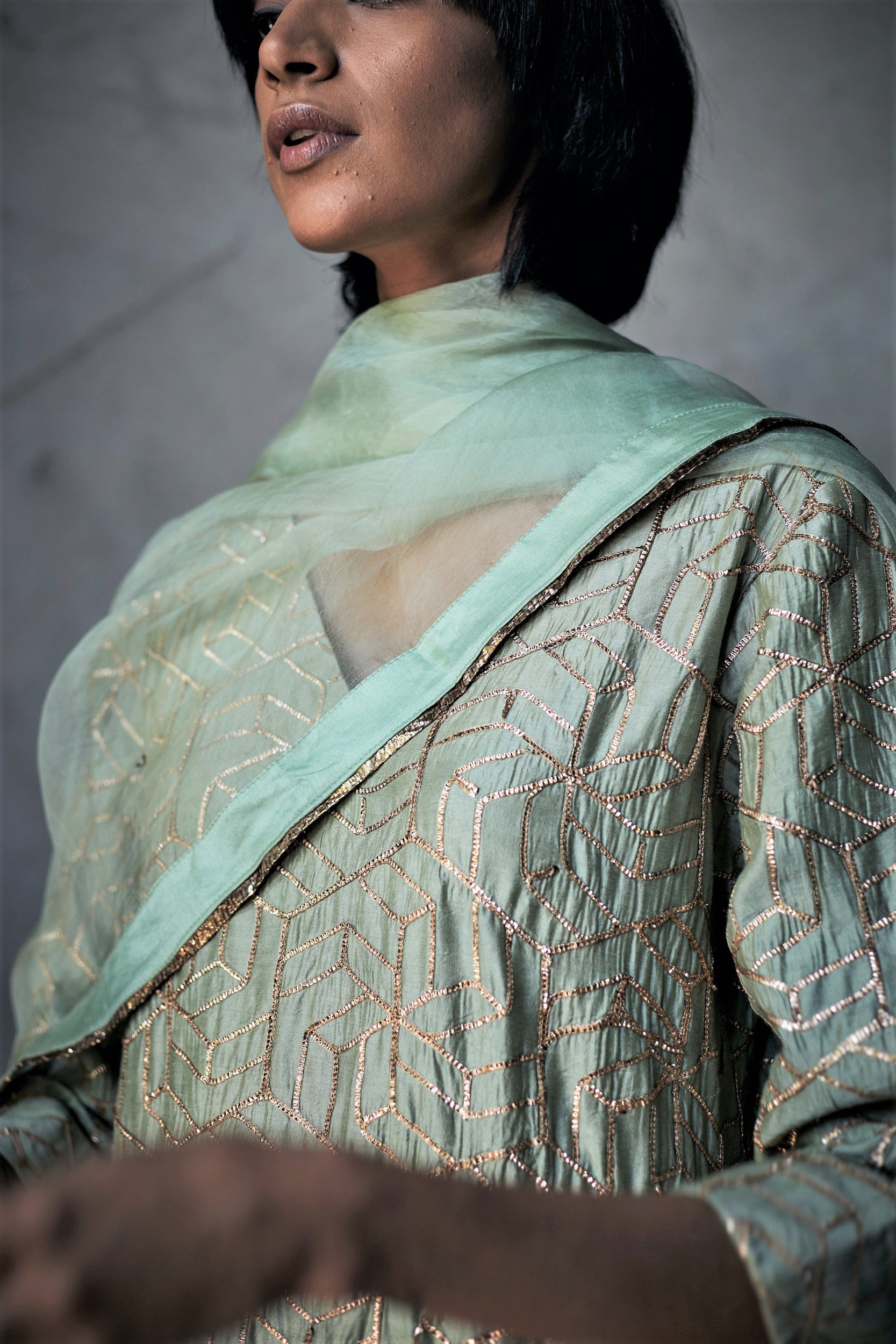 Anu Kurta In Pista Octa Gota Chanderi With Pants