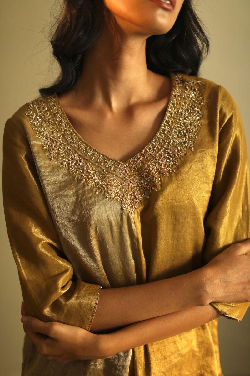 Noor Kurta In Antique Gold Handloom Tissue With Sharara