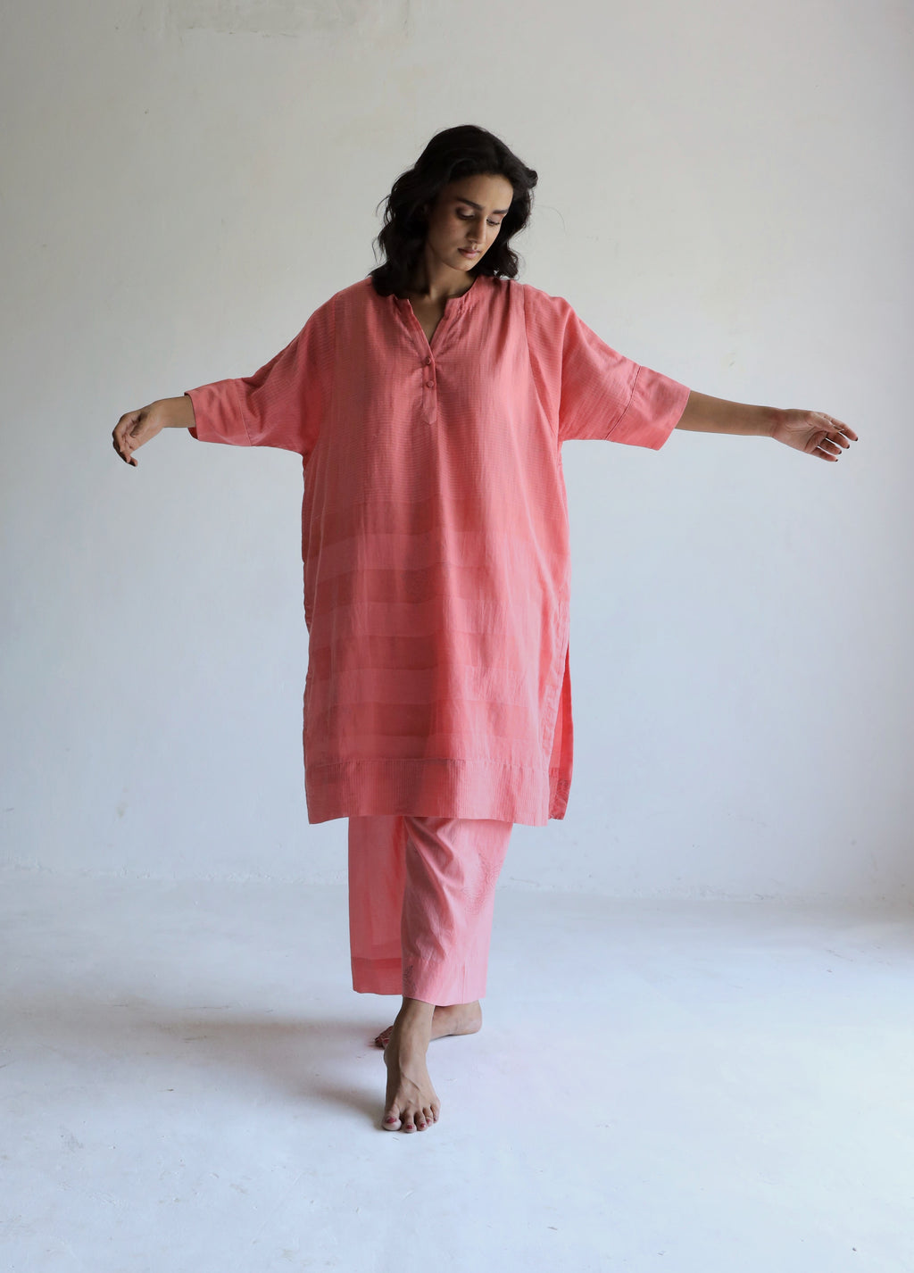 Kaftan in Watermelon Pink Silk Muslin with Palazzo