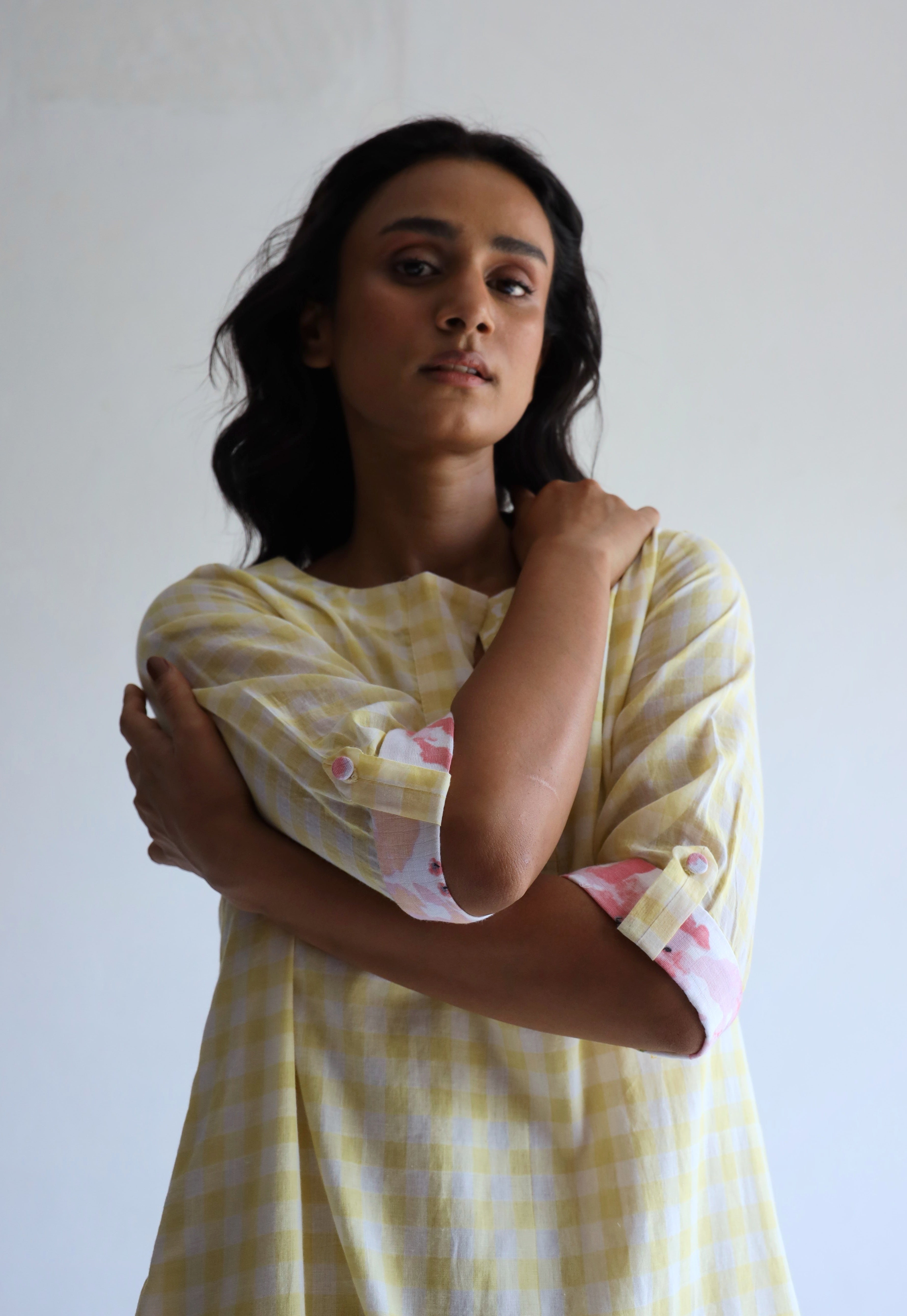 HK Kurta in Kesar Yellow Jamdani Gamcha Checks with Pants