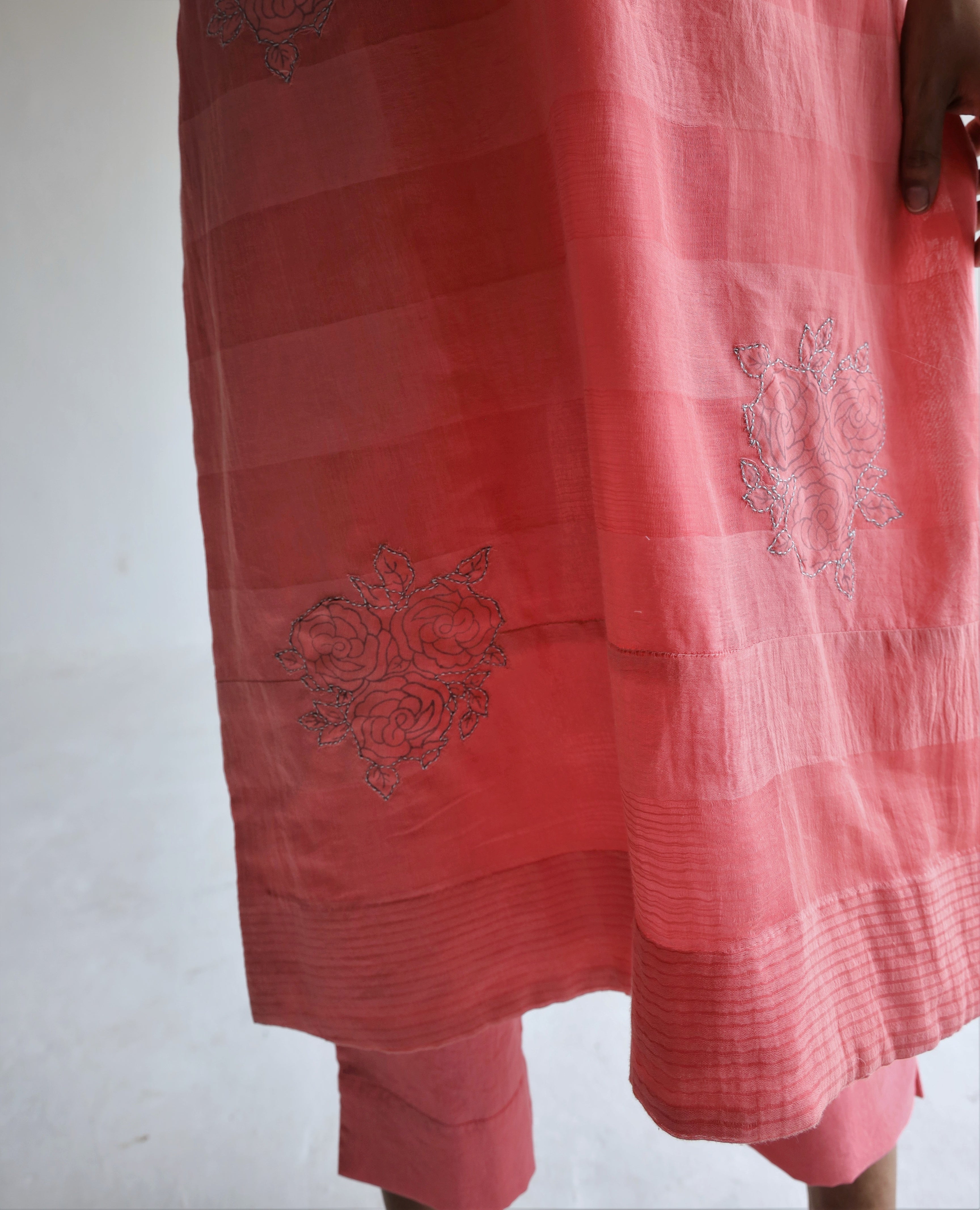 Anu Kurta Patchwork in Watermelon Pink Silk Muslin with Pants