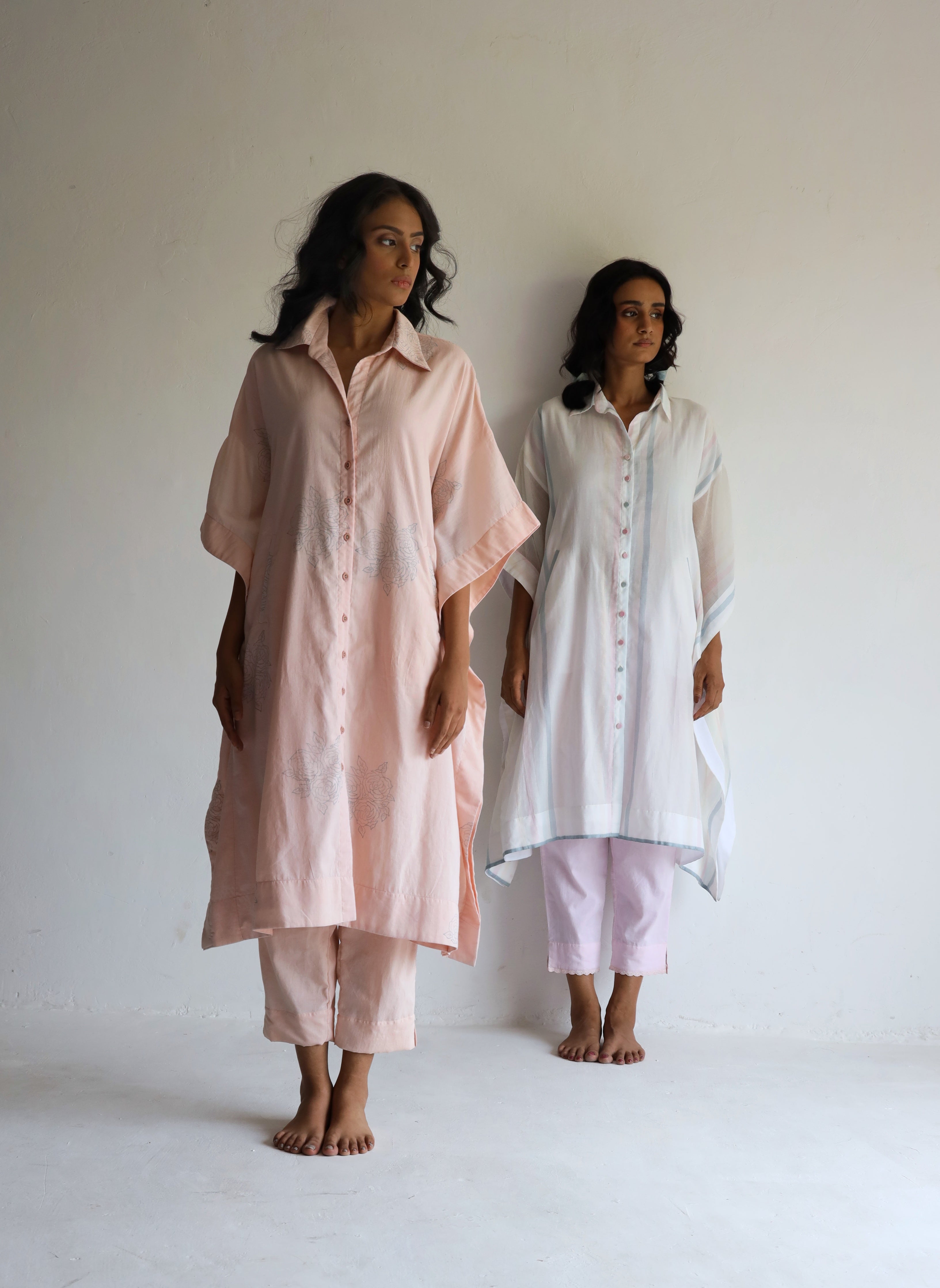 Kaftan Shirt in Gulab Pink Block Print Muslin