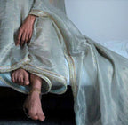 Saree hand embroidered in Pale Blue Handwoven Chanderi silk &  Tissue pin stripes