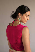 Saree in Pink/gold Handloom Tissue stripes