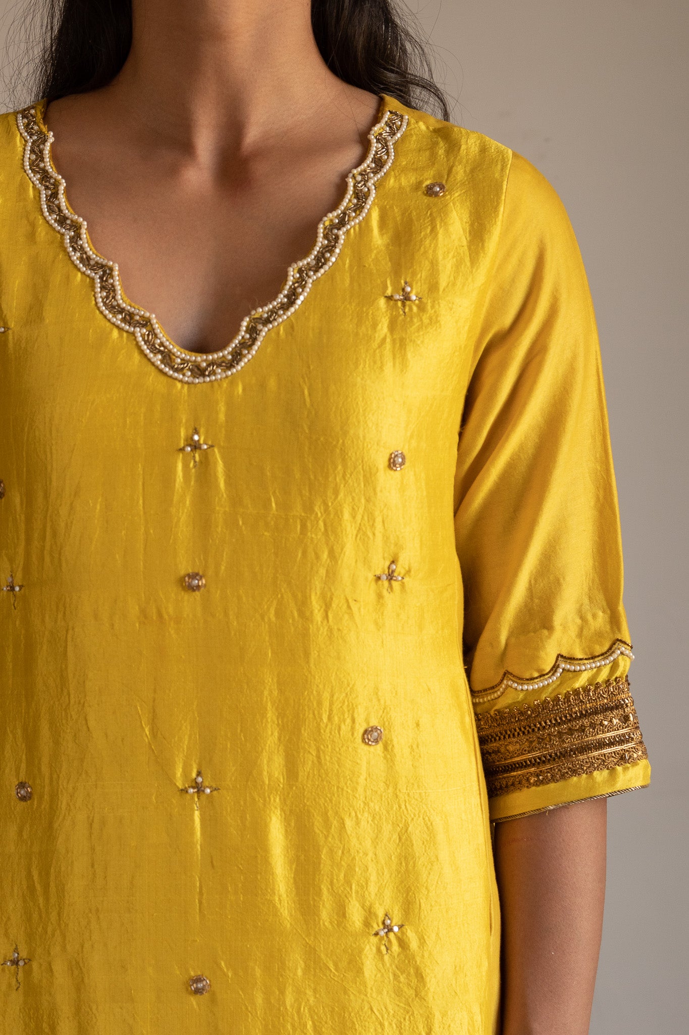 Tannu Kurta in Yellow Handloom Mulberry Silk & Chanderi  with pants