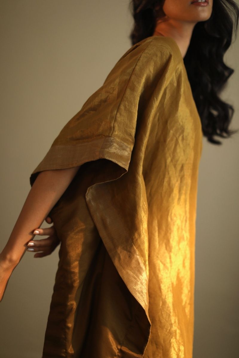 Kaftan In Antique Gold Handloom Tissue