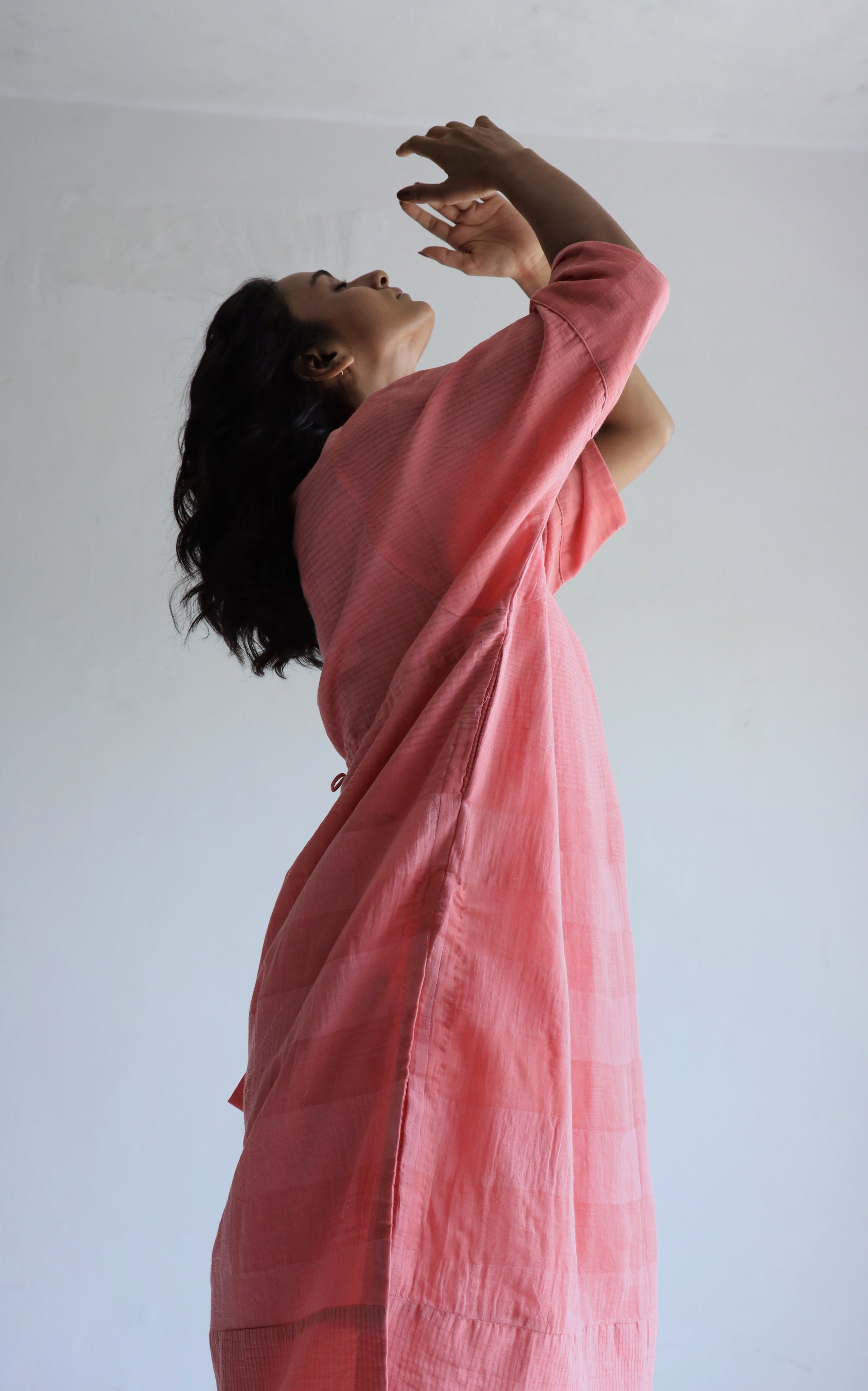 Kaftan in Watermelon Pink Silk Muslin with Palazzo