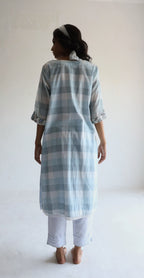 HK Kurta in Blue Jamdani Lungi Checks with Pants