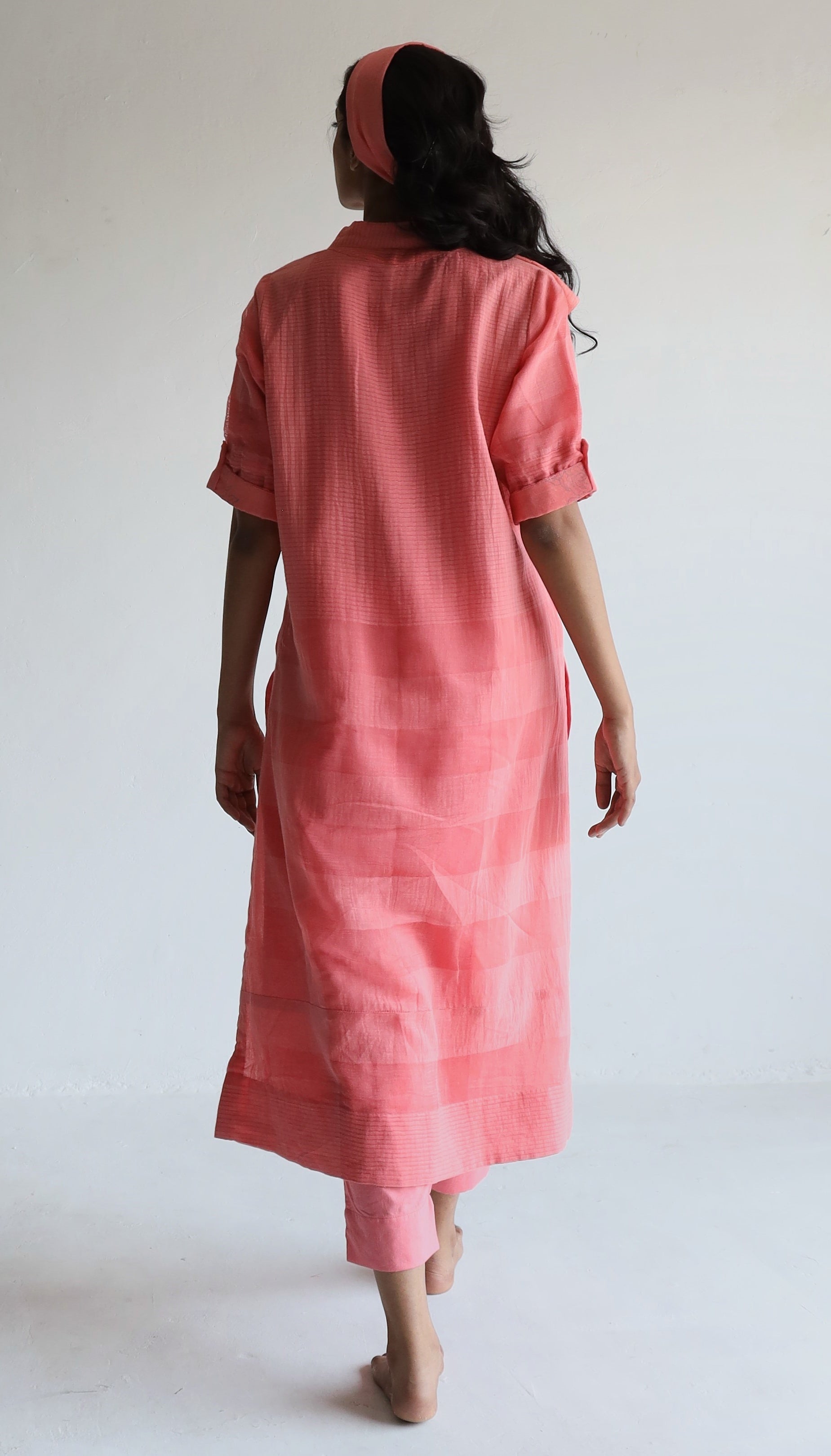 Anu Kurta Patchwork in Watermelon Pink Silk Muslin with Pants