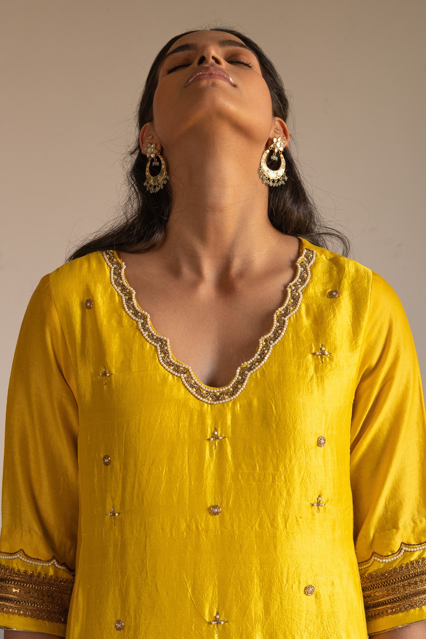 Tannu Kurta in Yellow Handloom Mulberry Silk & Chanderi  with pants