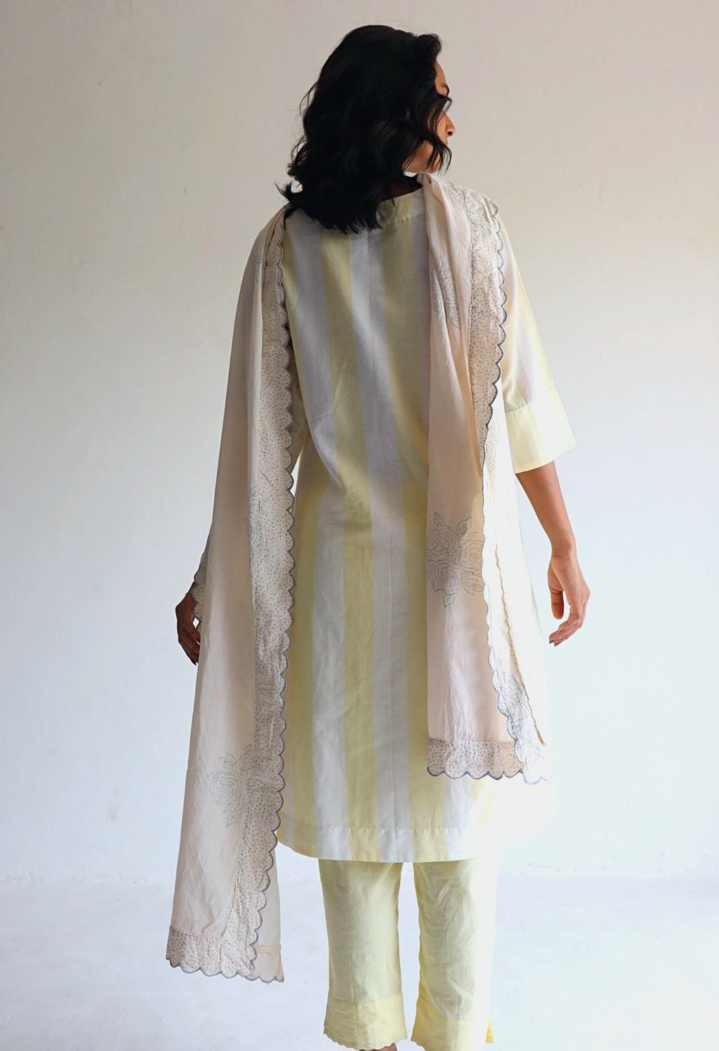Saifi Kurta in Kesar Yellow Jamdani stripes with Pants